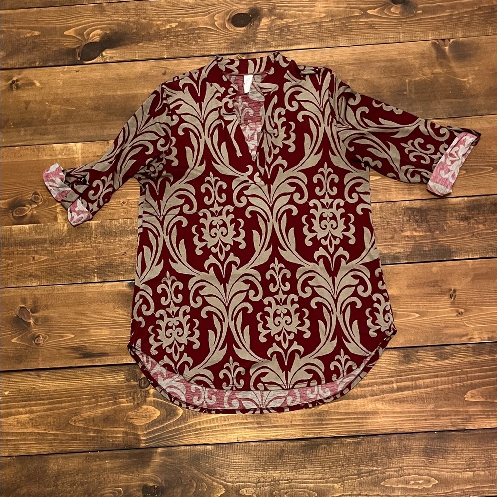 Elegant Burgundy and Tan Women's Top